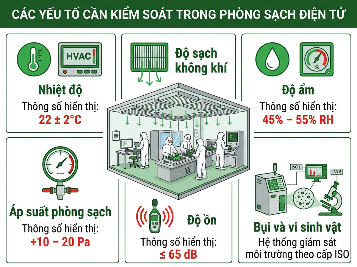 Các yếu tố cần kiểm soát trong phòng sạch điện tử